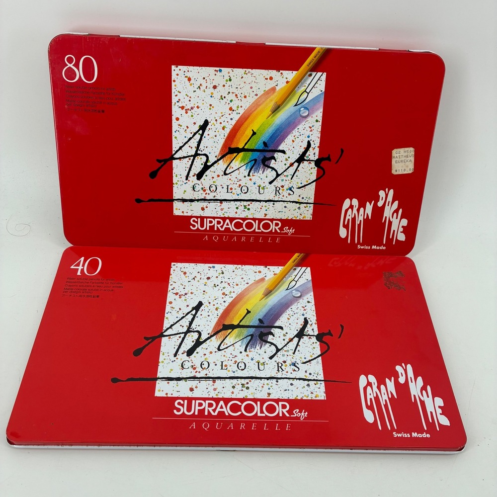 Caran d'Ache Supracolor Soft Aquarelle Pencils 2 Sets 80 and 40 Swiss Made Tin